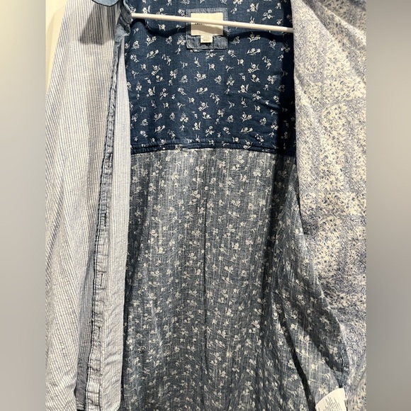 American Eagle Oversized Linen Chambray Patchwork Button Down Shirt Size M - Picture 6 of 8